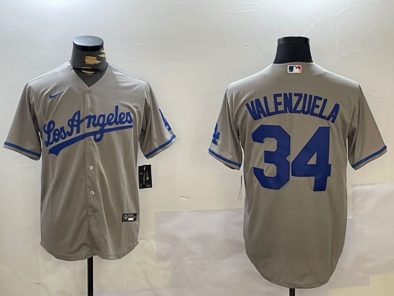 Men Los Angeles Dodgers #34 Valenzuela Grey Game 2024 Nike MLB Jersey style 1029->los angeles dodgers->MLB Jersey